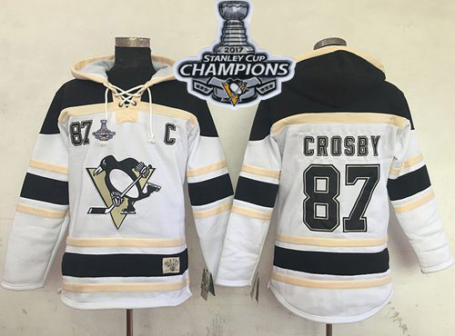 Penguins #87 Sidney Crosby White Sawyer Hooded Sweatshirt Stanley Cup Finals Champions Stitched NHL Jersey - Click Image to Close